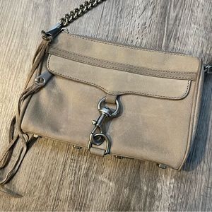 REBECCA MINKOFF Taupe Gray Suede Mini M.A.C. Bag Removable Chain Strap